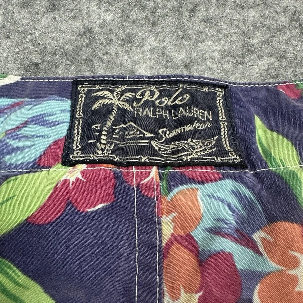 Polo Ralph Lauren Board Shorts Mens 38 Blue Floral Hibiscus Tropical Swim Trunks